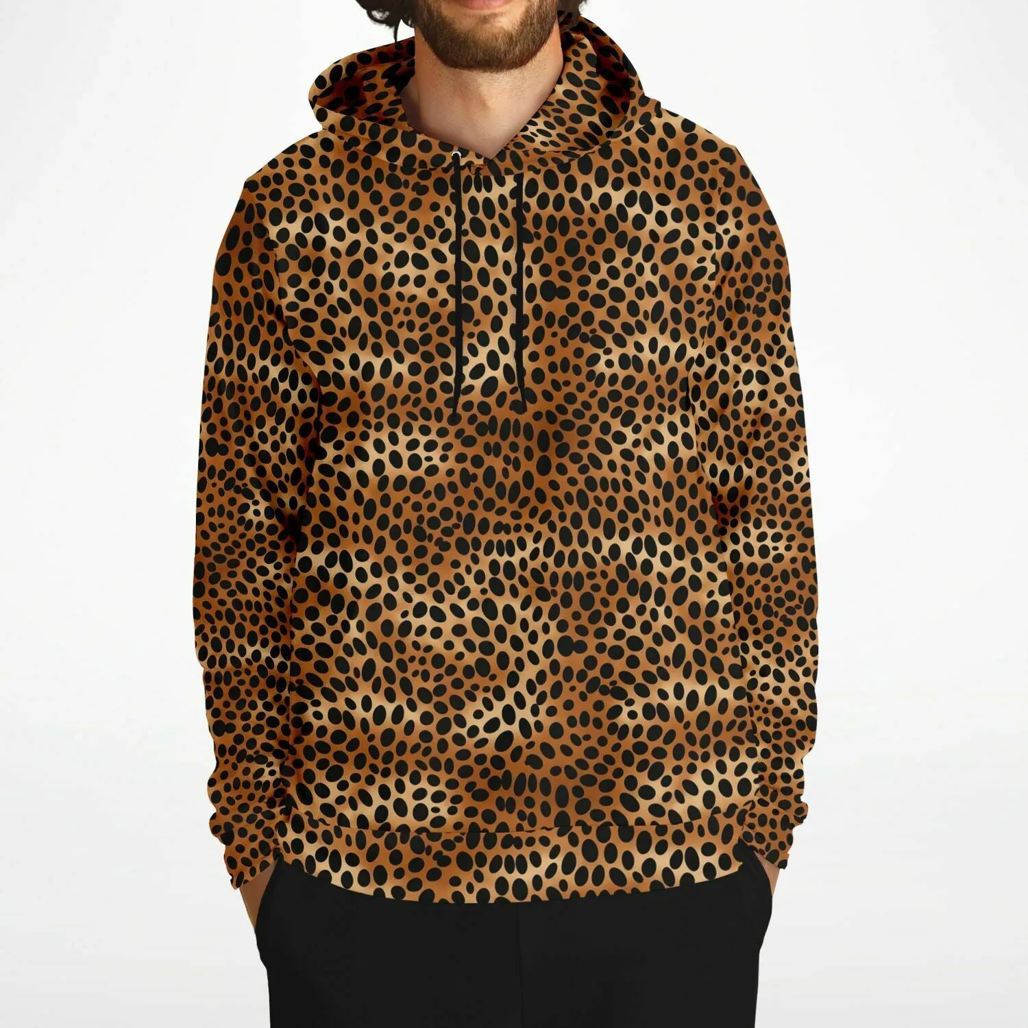 Leopard Hoodie, Cheetah Animal Print Brown Black Pullover Men Women Adult Aesthetic Graphic Cotton Hooded Sweatshirt with Pockets