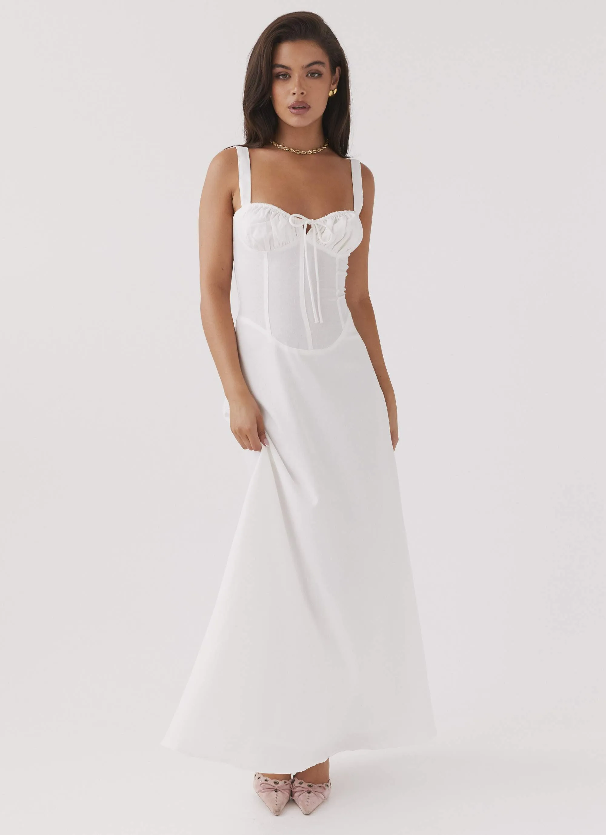 Lucie Linen Maxi Dress - White