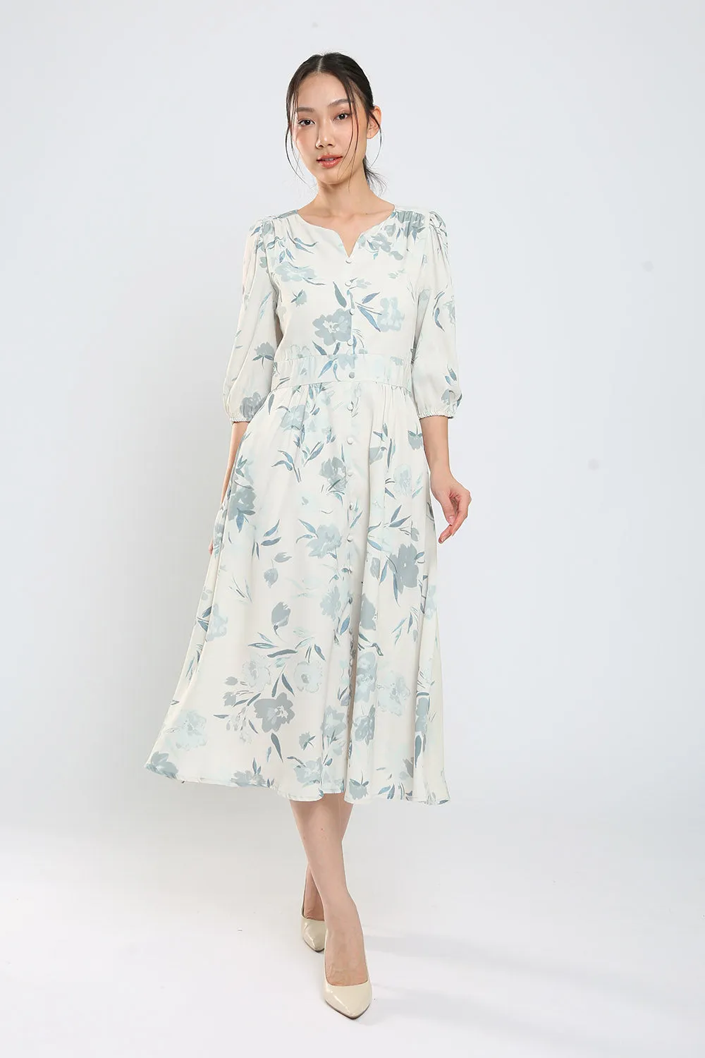 Marcy Maxi Dress in Grey Floral