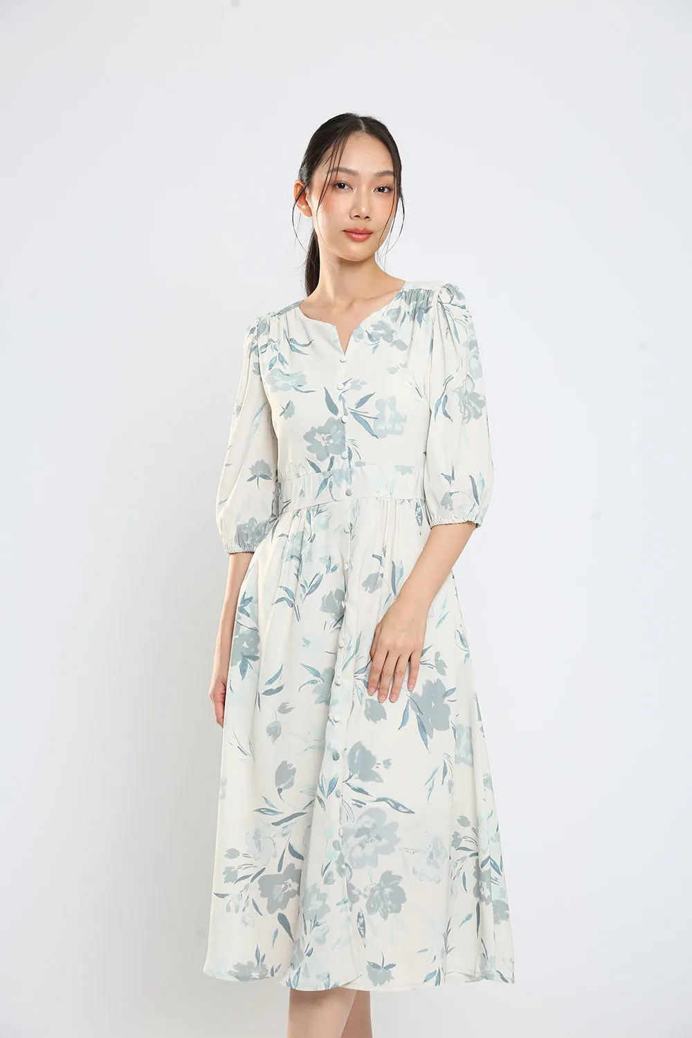 Marcy Maxi Dress in Grey Floral