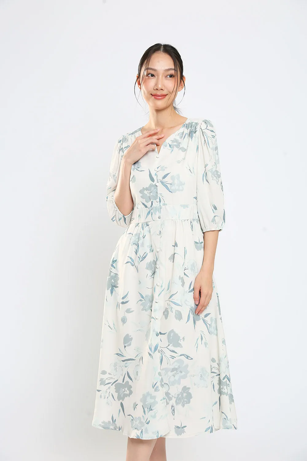 Marcy Maxi Dress in Grey Floral