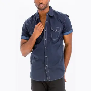 Navy Outline Stitch Two-Pocket Shirt