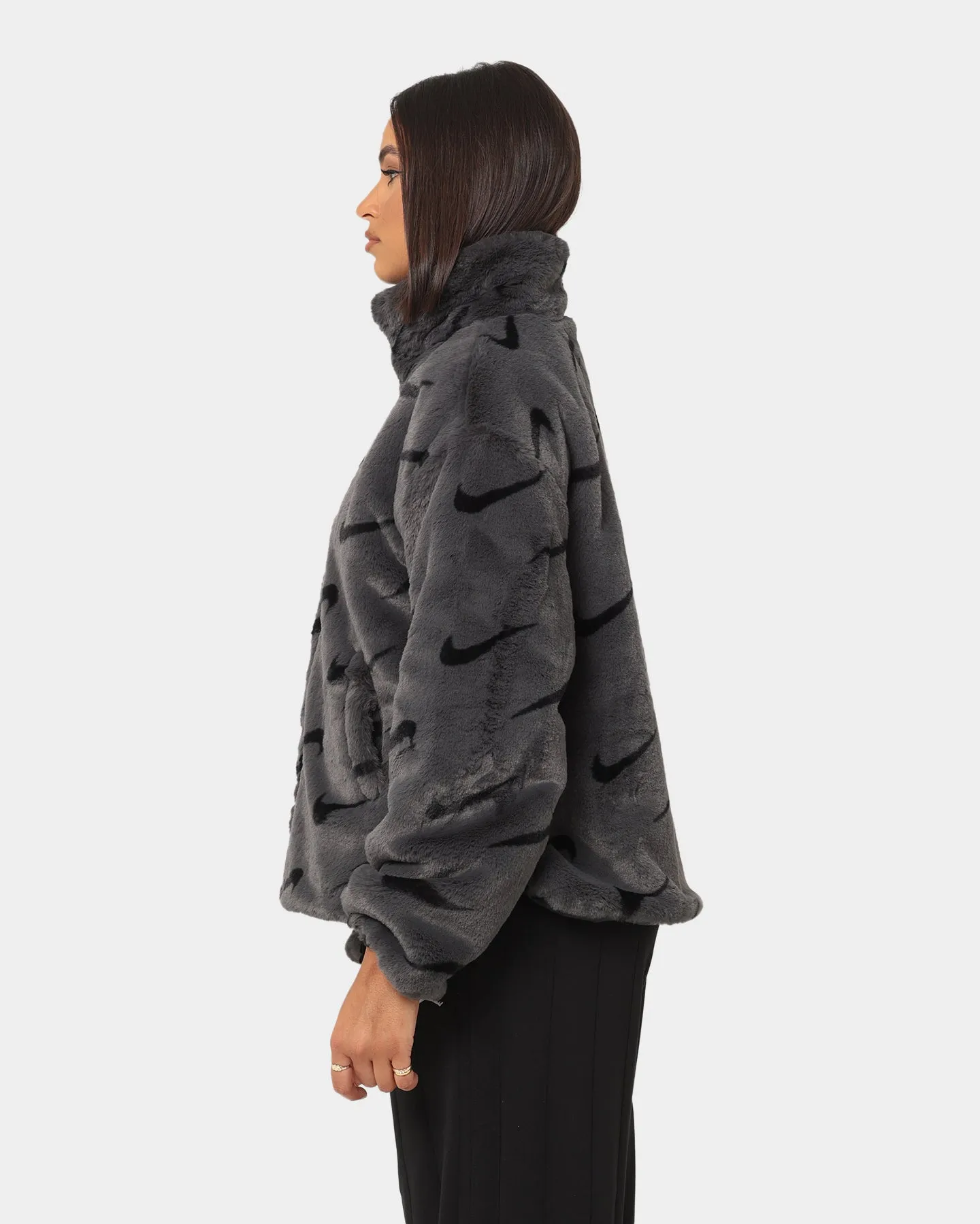 Nike Women's Nike Sportswear Faux Fur All Over Print Jacket Dark Smoke Grey/Black