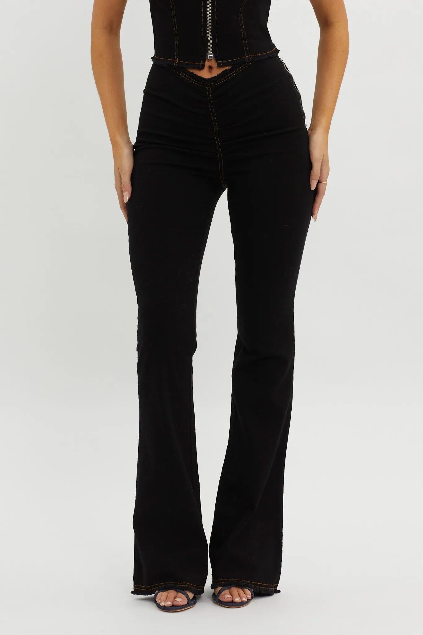 Nikia Raw Edge Flare Pants Black