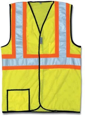 OccuNomix 2X Hi-Viz Yellow OccuLux Lightweight Polyester And Mesh Class 2 Two-Tone Vest With Front Hook And Loop Closure, 2" 3M Scotchlite Reflective Tape Striping And 2 Pockets