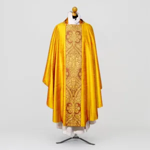 Romanesque Chasuble in Bright Gold 'Dupion' with Garnet 'Crevelli' Orphreys