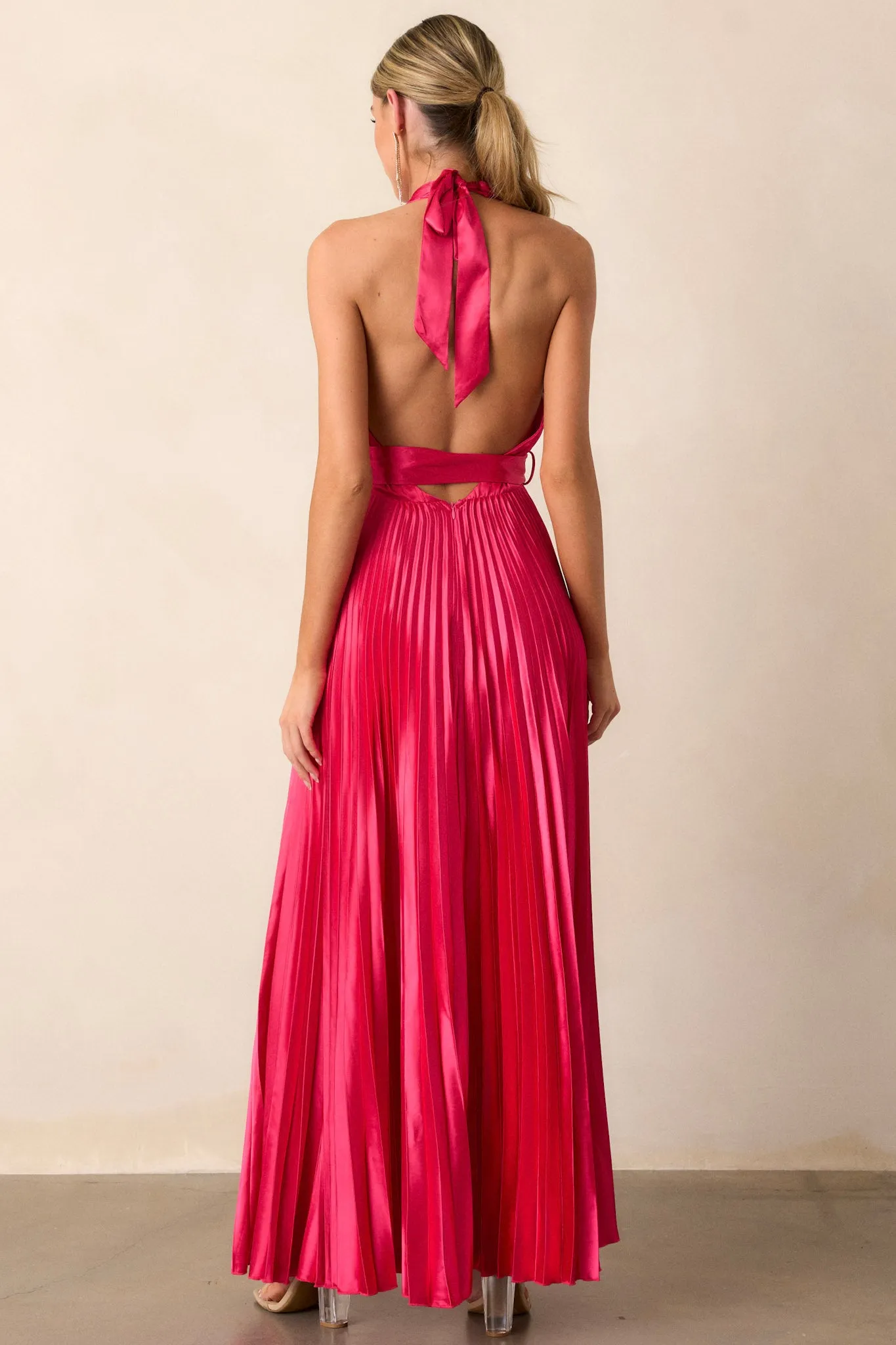 Runaway Icon Magenta Pink Pleated Halter Maxi Dress