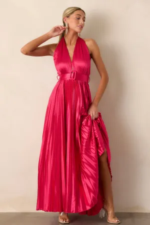 Runaway Icon Magenta Pink Pleated Halter Maxi Dress