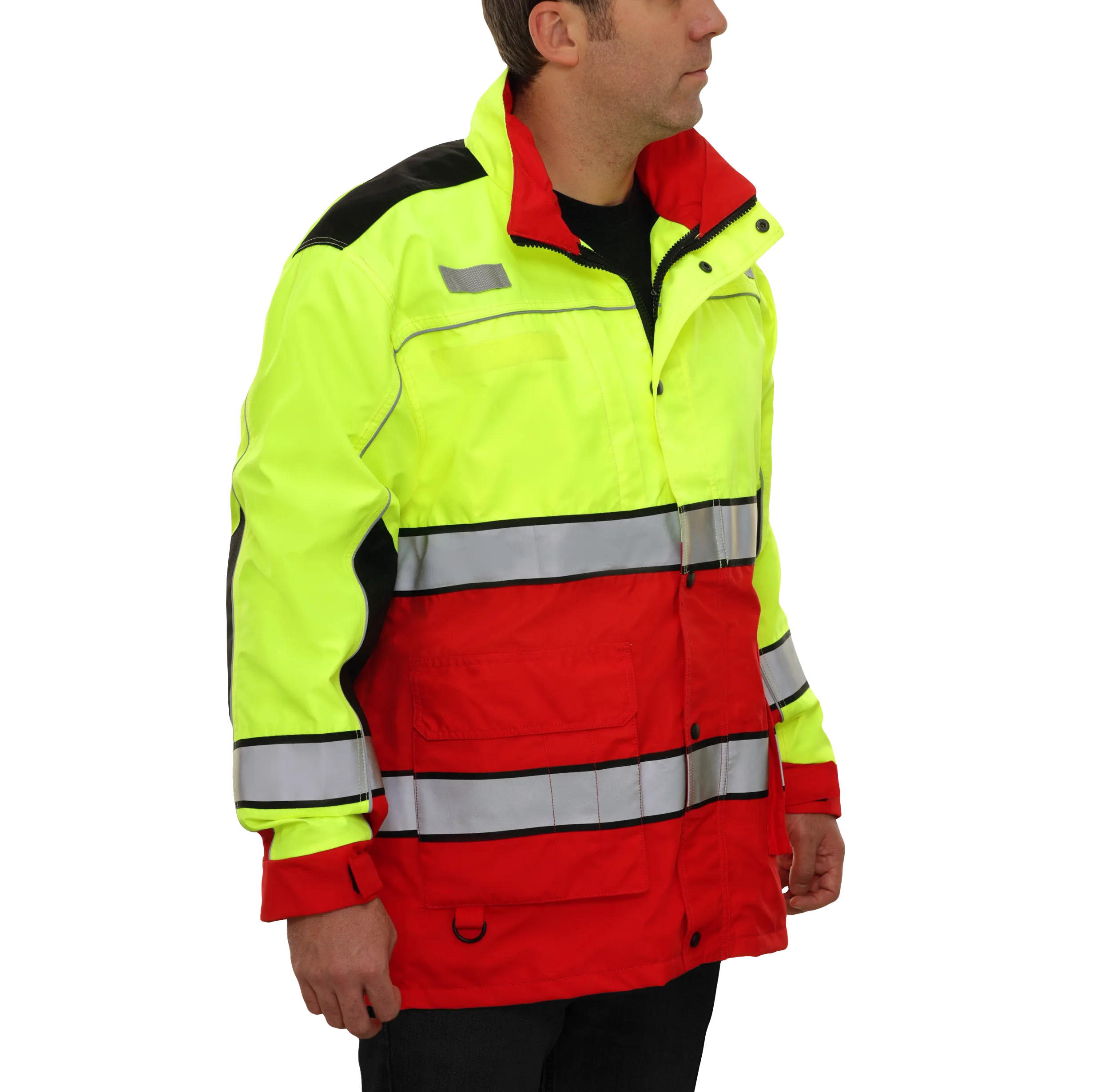 Safety Jacket Hi Vis Responder Parka Waterproo 2-Tone Lime & Red