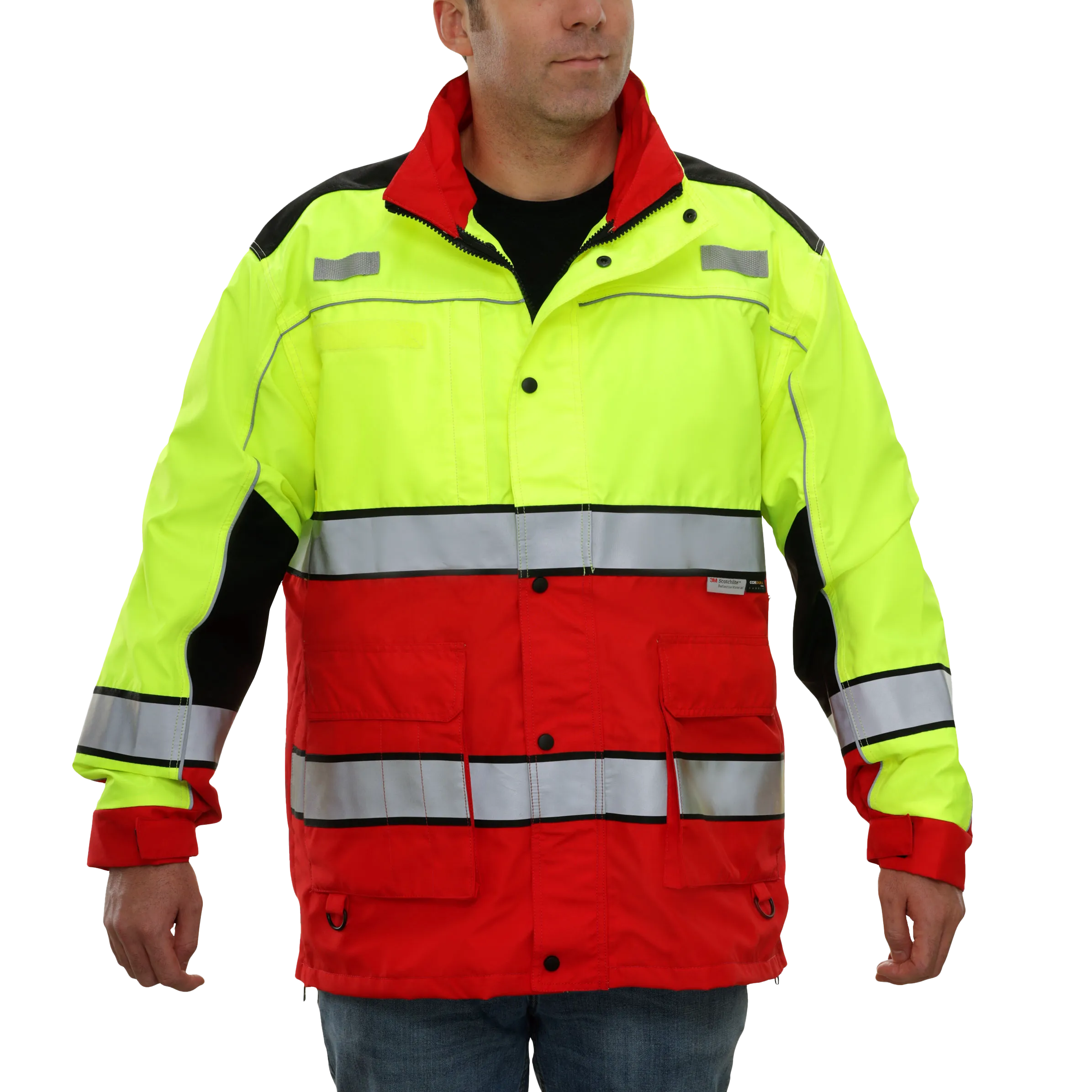 Safety Jacket Hi Vis Responder Parka Waterproo 2-Tone Lime & Red