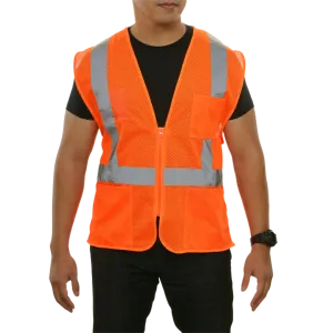 Safety Vest Hi Vis Vest Clear ID Pocket Orange Zip Mesh