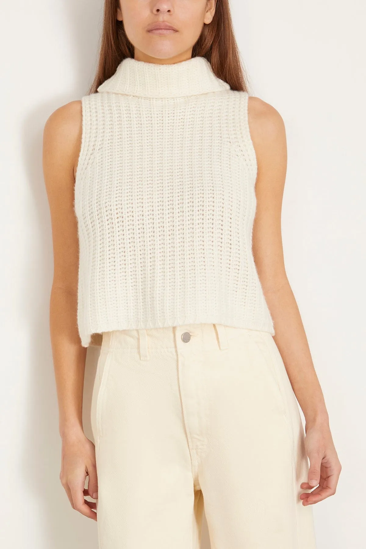 Saige Cropped Turtleneck in Gardenia