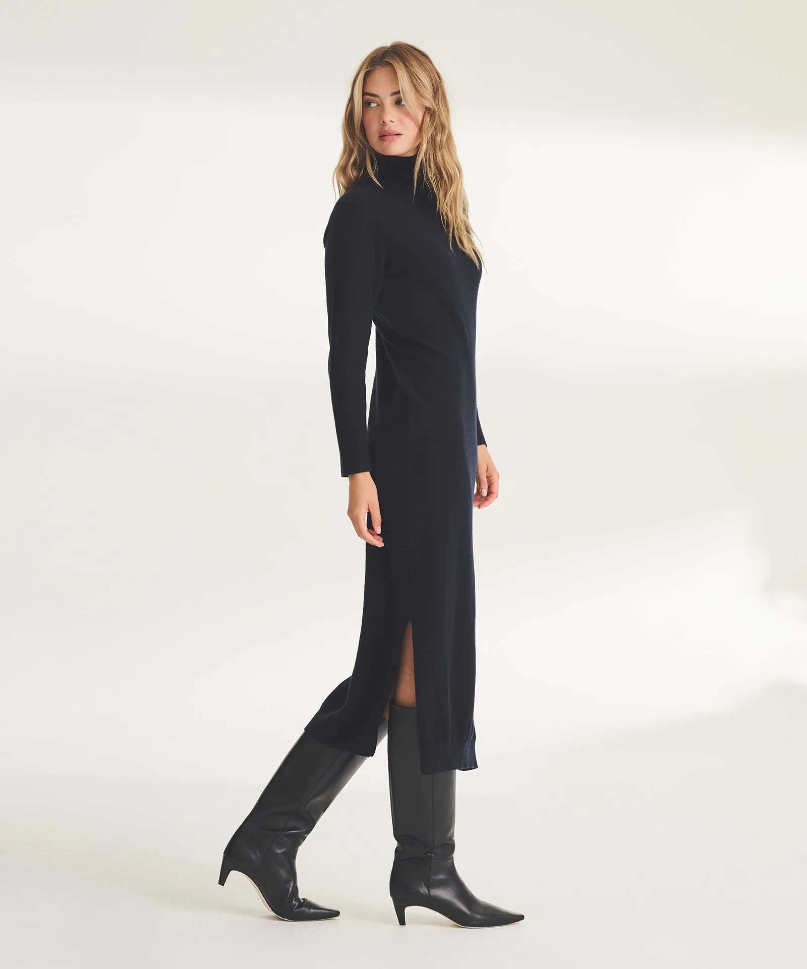 Signature Cashmere Turtleneck Dress with Slits