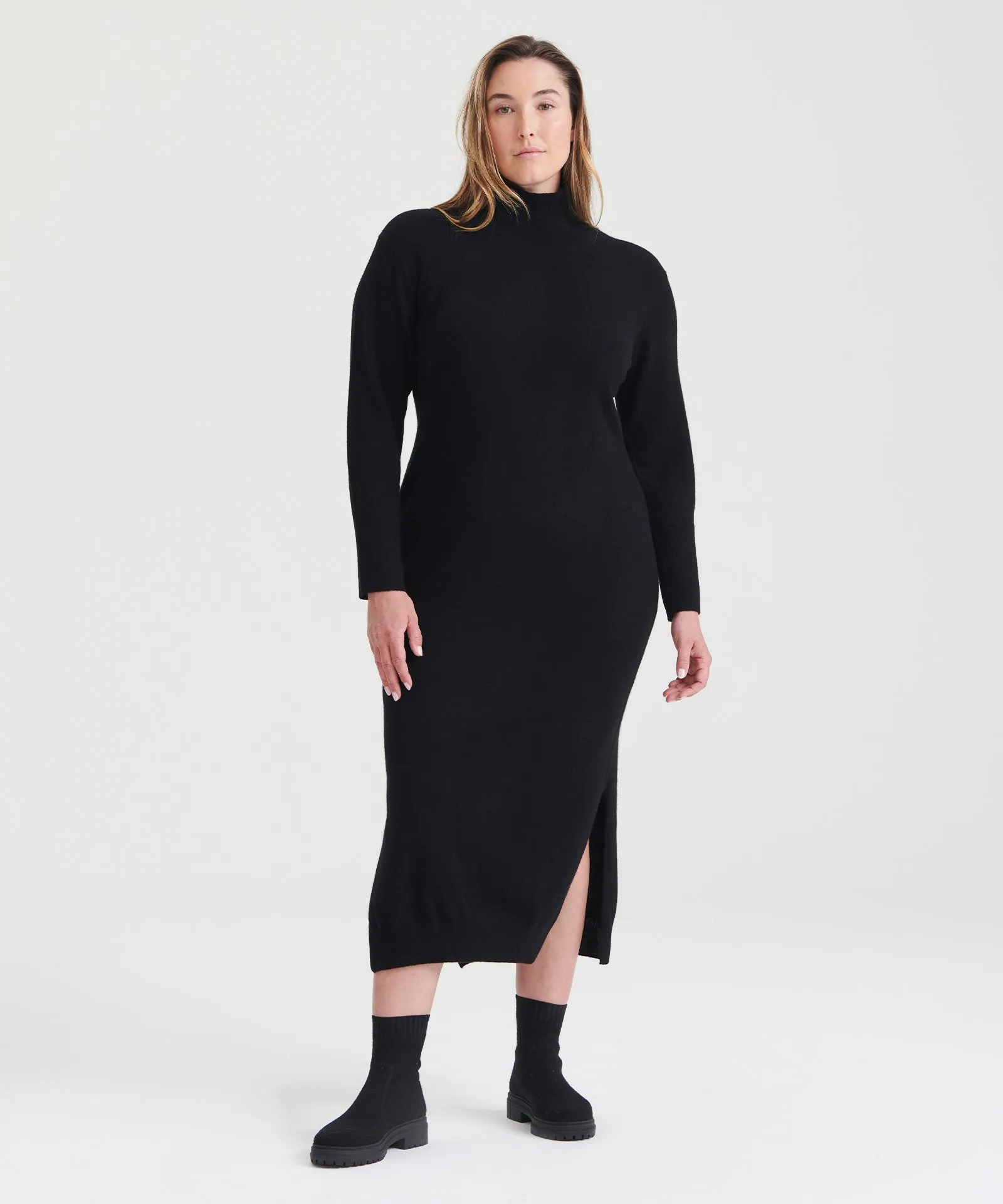 Signature Cashmere Turtleneck Dress with Slits