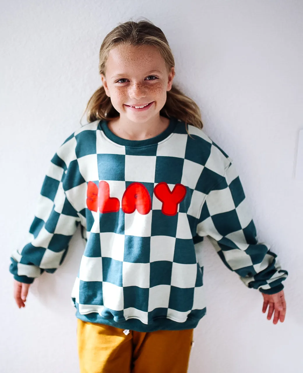 SLAY | BLUE CHECKER | oversized drop shoulder pullover | KIDS