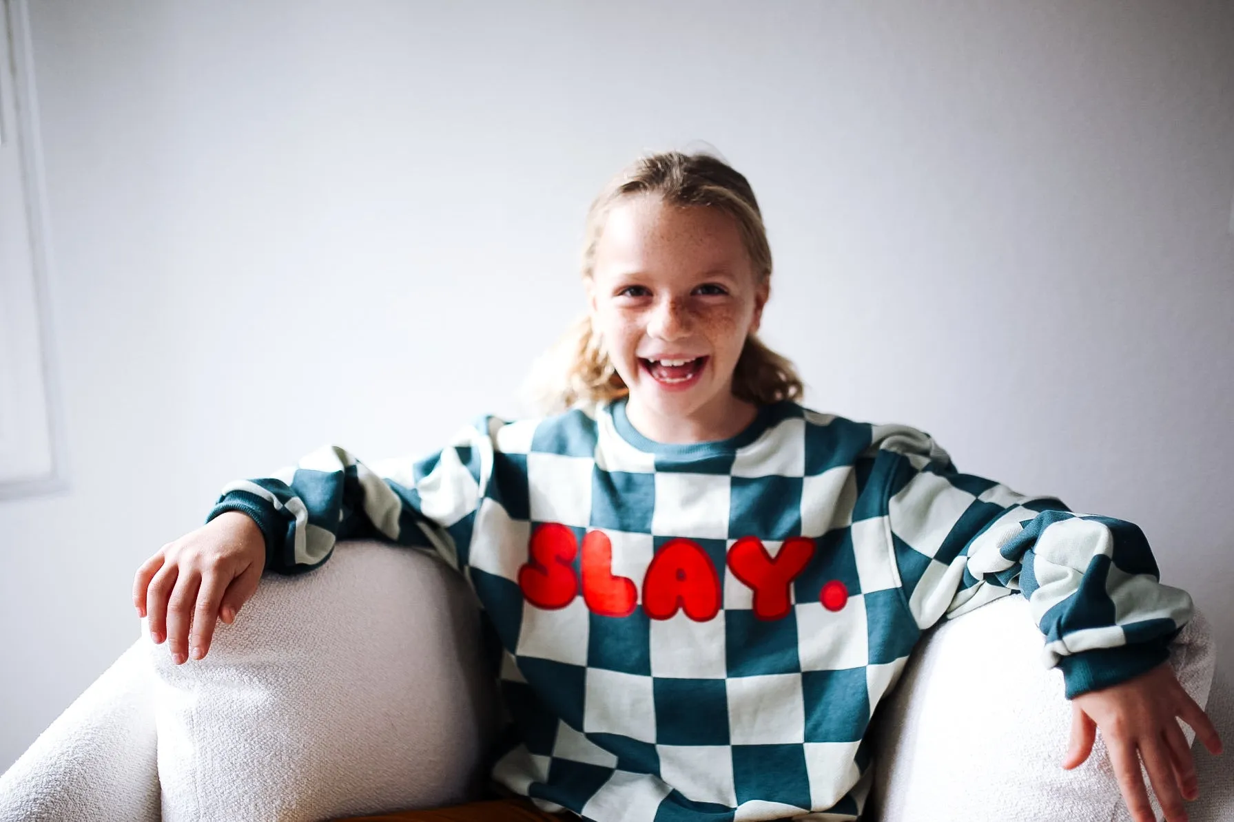 SLAY | BLUE CHECKER | oversized drop shoulder pullover | KIDS