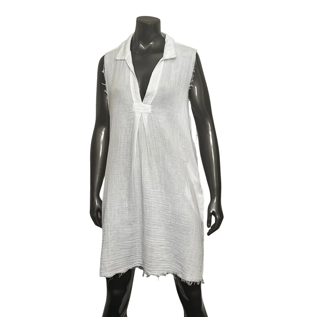 Sleeveless Shirt Dress - White