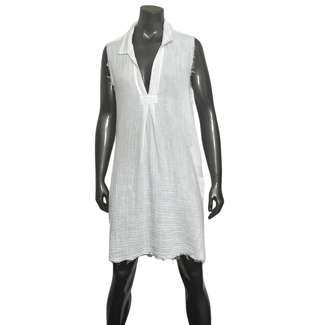 Sleeveless Shirt Dress - White