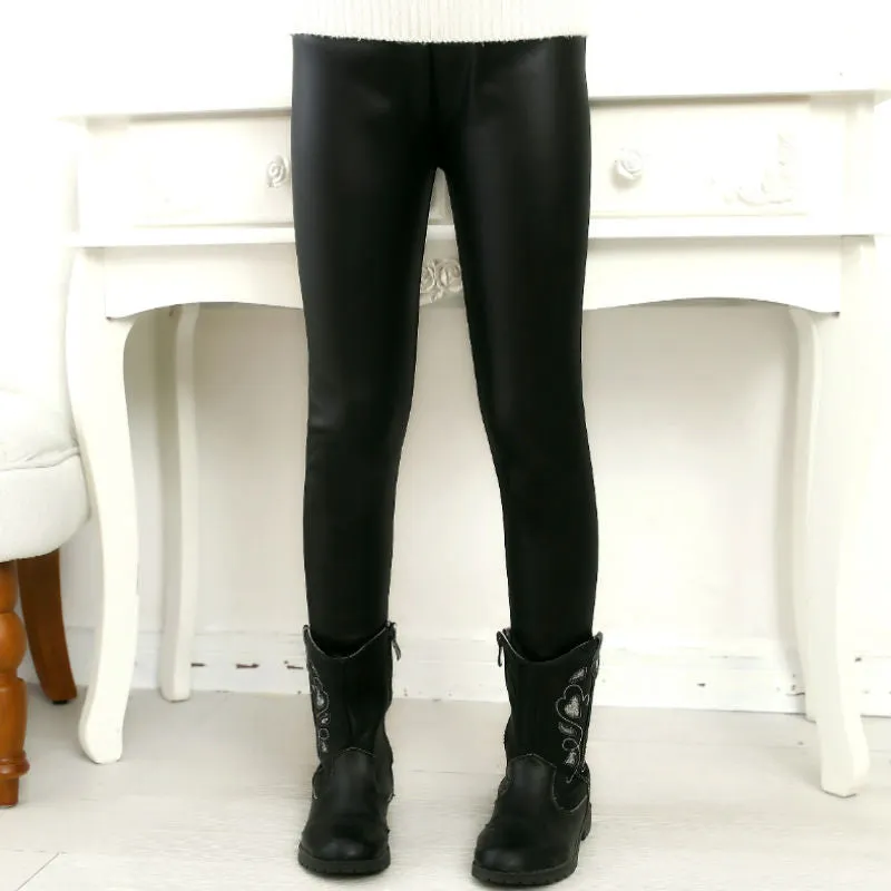 Spring Autumn Kids Leggings Skinny Faux PU Leather Pencil Pants