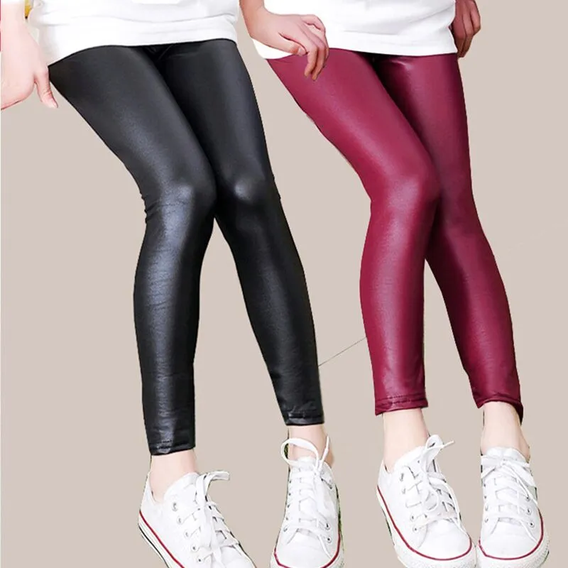 Spring Autumn Kids Leggings Skinny Faux PU Leather Pencil Pants