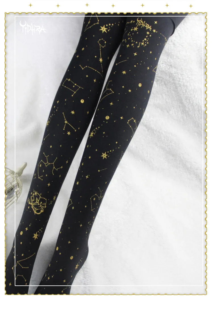 Thick Lolita Pantyhose Cute Fly in the Starry Night 120D Velvet Tights by Yidhra