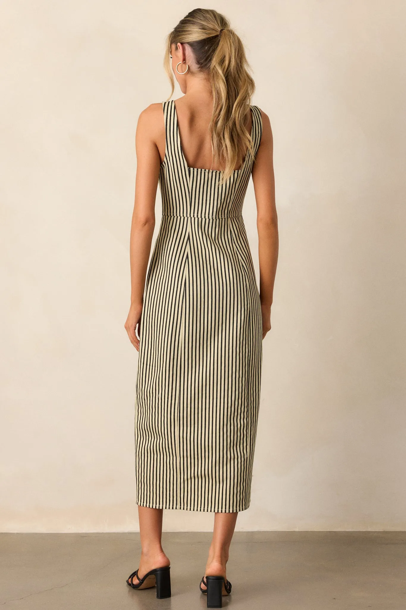 Timeless Beauty Black Stripe Zip Front Denim Maxi Dress