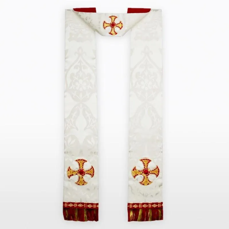 Tufton Stole in Cream 'Gothic' with Hand-Embroidered Cross Appliqués