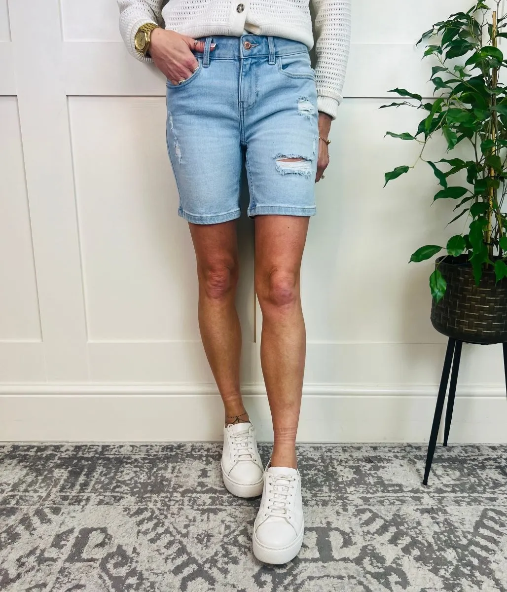 Vintage Look Denim Mid Length Boy Shorts