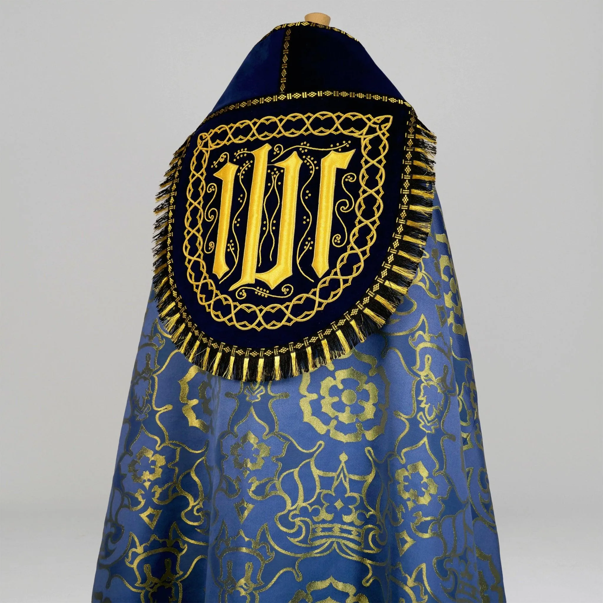 Westminster Cope in Blue 'Coronation' with Embroidered IHS Hood