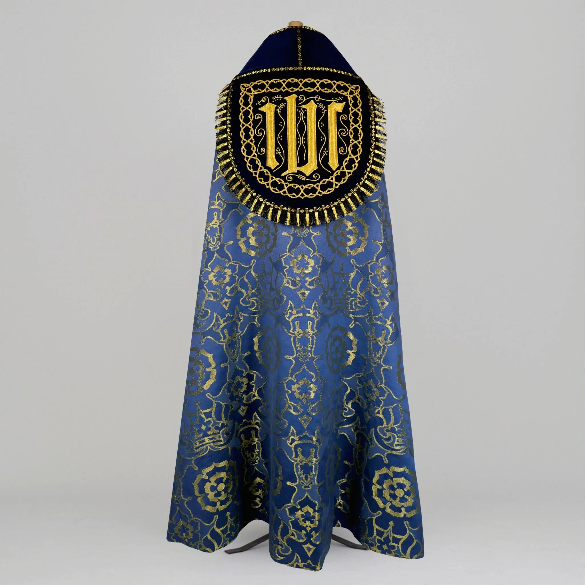 Westminster Cope in Blue 'Coronation' with Embroidered IHS Hood