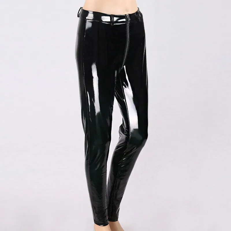 Wjczt Women Sexy Shiny PU leather Leggings with Back Zipper Push Up Faux Leather Pants Latex Rubber Pants Jeggings Black Red