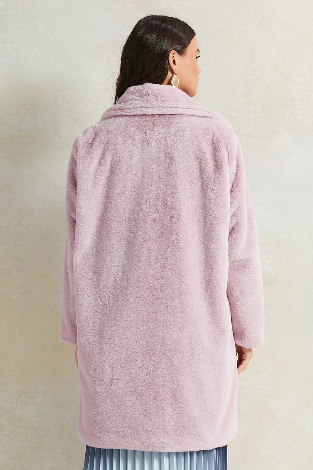 Women Lilac Long Fur Jacket